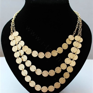Fashion Personality Women Golden Gold-plated Multilayer Matte Texture Metal Sequins Necklace Clavicle Chain