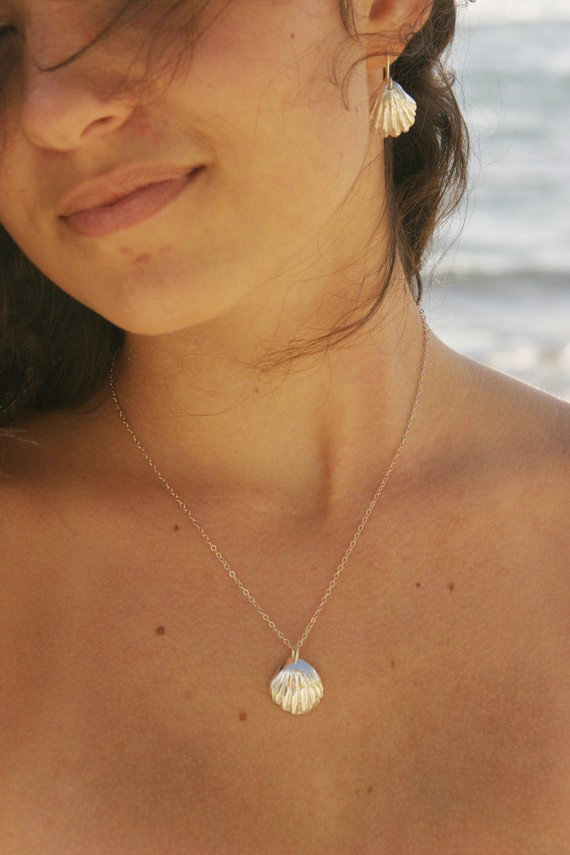 Fashion Personality Women Golden Gold plated Sea Shell Necklace Earrings Ring Set