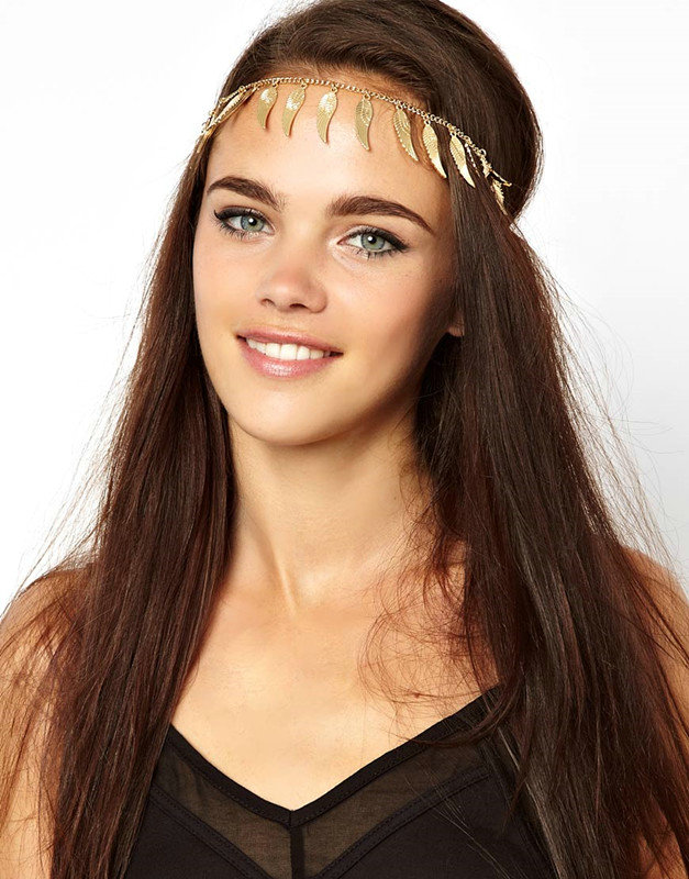 Fashion Retro Woman Alloy Angel wings Feather Tassel Chain Elastic Headband Hair Band Accessories