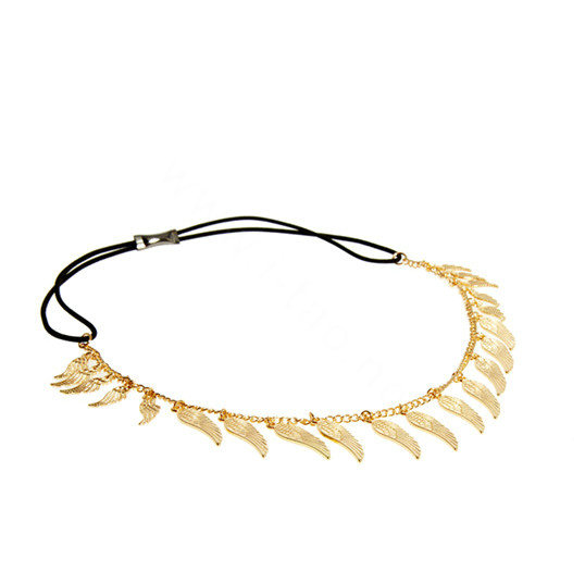 Fashion Retro Woman Alloy Angel wings Feather Tassel Chain Elastic Headband Hair Band Accessories
