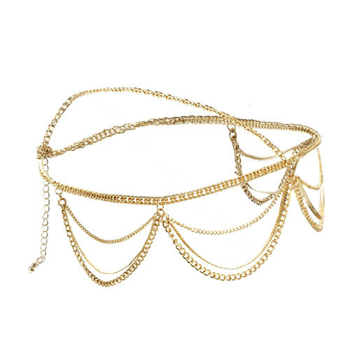 Fashion Retro Woman Alloy Multilayer Waves Tassel Chain Goddess Headband Hair Band Accessories