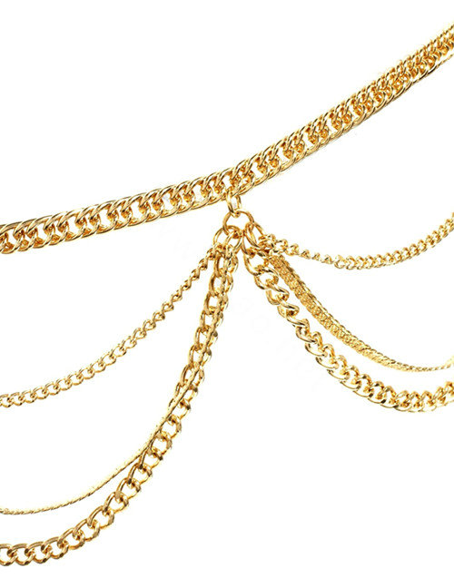 Fashion Retro Woman Alloy Multilayer Waves Tassel Chain Goddess Headband Hair Band Accessories