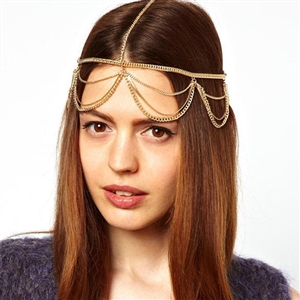 Fashion Retro Woman Alloy Multilayer Waves Tassel Chain Goddess Headband Hair Band Accessories