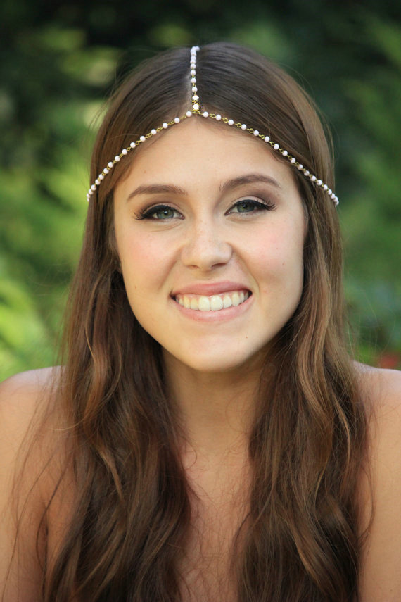 Fashion Simple Woman Gold Plated Alloy Bling Pearl Chain Headband Hair bands Accessories