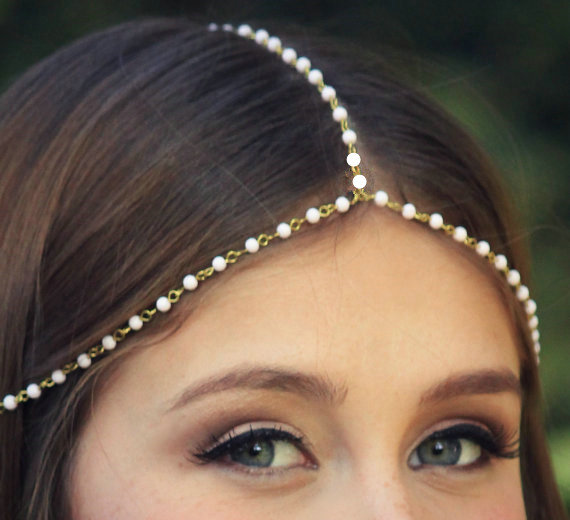 Fashion Simple Woman Gold Plated Alloy Bling Pearl Chain Headband Hair bands Accessories