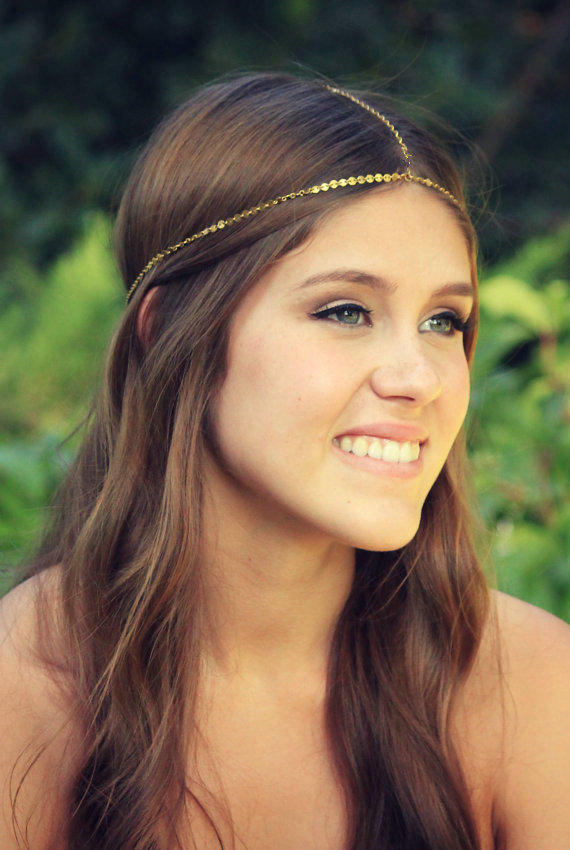Fashion Simple Woman Gold Plated Alloy Bling Sequins Chain Headband Hair bands Accessories