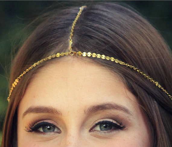 Fashion Simple Woman Gold Plated Alloy Bling Sequins Chain Headband Hair bands Accessories