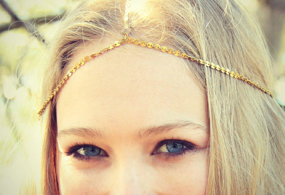 Fashion Simple Woman Gold Plated Alloy Bling Sequins Chain Headband Hair bands Accessories