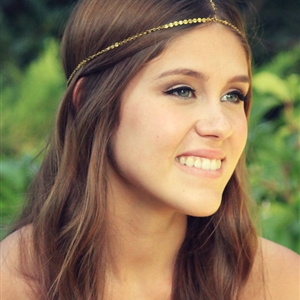 Fashion Simple Woman Gold Plated Alloy Bling Sequins Chain Headband Hair bands Accessories