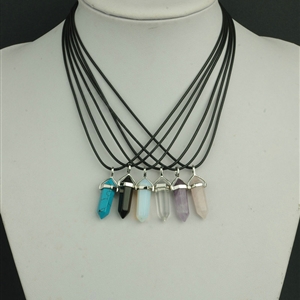 Fashion Simple Women Blue Turquoise Diamond Pendant Necklace Leather Rope Clavicle Chain