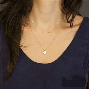 Fashion Simple Women Double layer Hollow Triangular Sequins Gold-plated Necklace Clavicle Chain