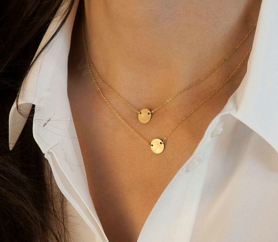 Fashion Simple Women Double layer Metal sequins Gold-plated Short Necklace Clavicle Chain