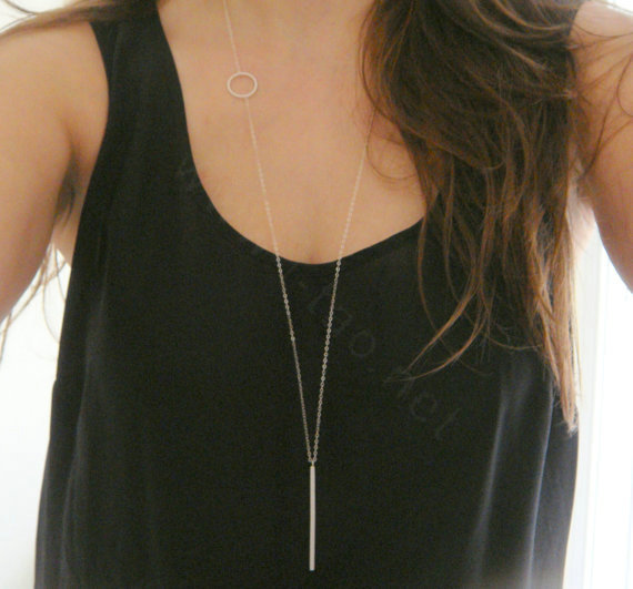 Fashion Simple Women Gold-plated Long Circle Metal Bar Necklace Clavicle Chain