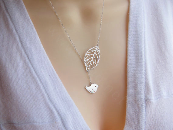 Fashion Simple Women Gold-plated Silver Metal Hollow Leaves Bird Necklace Clavicle Chain