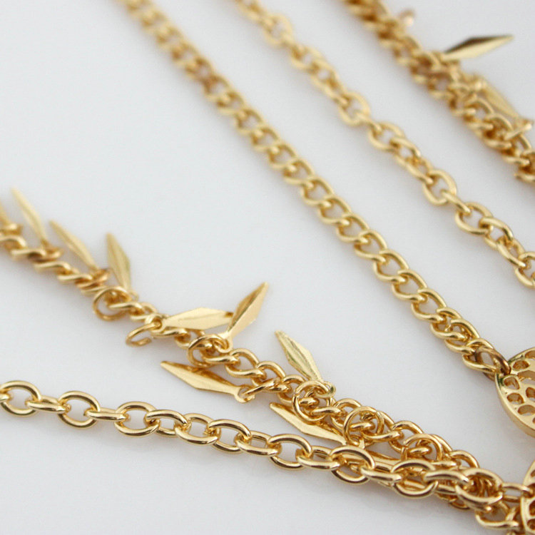 Fashion Woman Gems Crystal Hollow Flower Tassel Alloy Arrow Chain Gold Plated Headband Hair Accessories