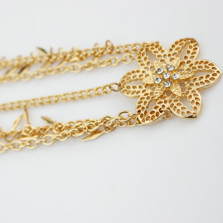 Fashion Woman Gems Crystal Hollow Flower Tassel Alloy Arrow Chain Gold Plated Headband Hair Accessories