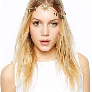 Fashion Woman Gems Crystal Hollow Flower Tassel Alloy Arrow Chain Gold Plated Headband Hair Accessories