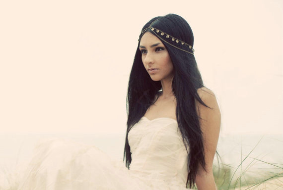 Fashion Woman Gold Plated Alloy Bling Sequins Tassel Two layer Chain Headband Hair Accessories