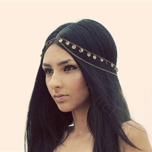 Fashion Woman Gold Plated Alloy Bling Sequins Tassel Two layer Chain Headband Hair Accessories