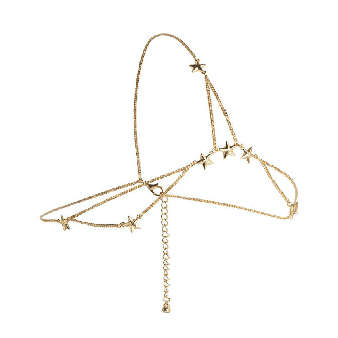 Fashion Woman Multilayer Delicate Stars Tassel Chain Gold Plated Alloy Punk Hair Headband Accessories