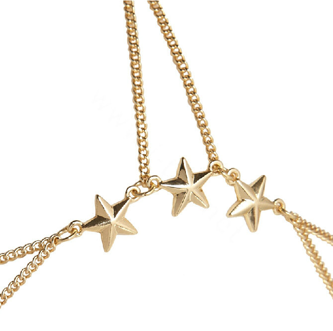 Fashion Woman Multilayer Delicate Stars Tassel Chain Gold Plated Alloy Punk Hair Headband Accessories