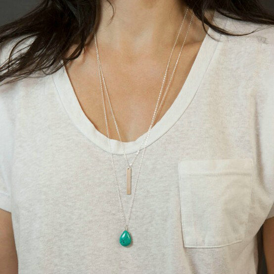 Fashion Women Long Double layer Gold-plated Drops of Turquoise Metal Bar Necklace Clavicle Chain