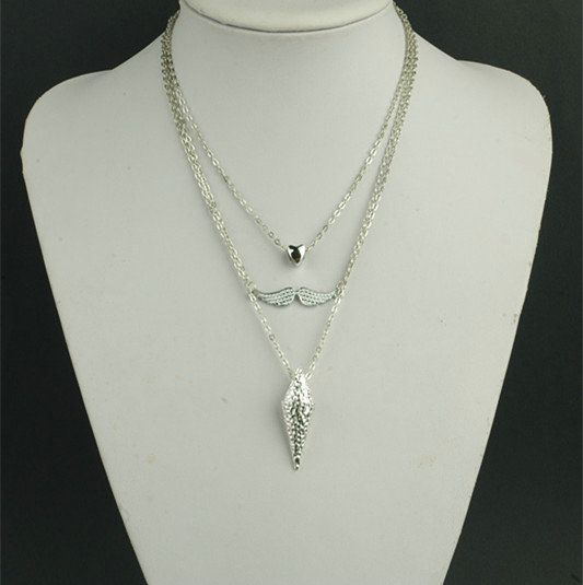 Fashion Women Multi layer Silver Gold-plated Peach Heart Metal Arrow Angel wings Necklace Clavicle Chain