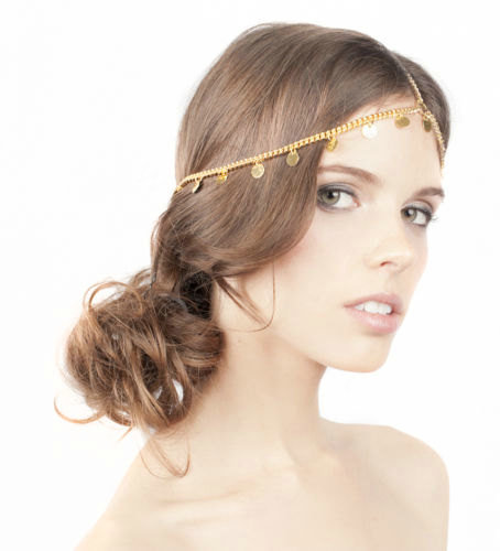 High Quality Fashion Woman Gold Plated Alloy Bling Sequins Tassel Chain Headband Hair Accessories