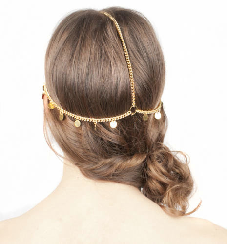 High Quality Fashion Woman Gold Plated Alloy Bling Sequins Tassel Chain Headband Hair Accessories