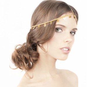 High Quality Fashion Woman Gold Plated Alloy Bling Sequins Tassel Chain Headband Hair Accessories