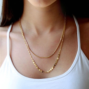 Hot High quality Fashion Women Double layer Metal Sequins Gold-plated Necklace Clavicle Chain
