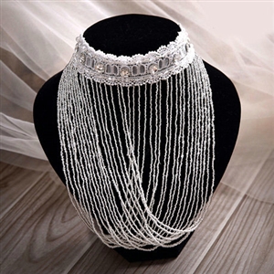 Hot Sell Shining Rhinestones Lace Tassel Shoulder Chain Necklace Wedding Bride Jewelry
