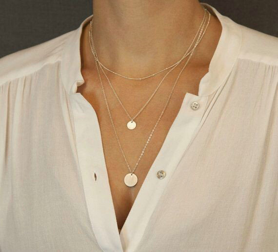Hot sale Fashion Women Gold-plated Multi layer Metal Sequins Necklace Clavicle Chain