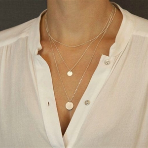 Hot sale Fashion Women Gold-plated Multi layer Metal Sequins Necklace Clavicle Chain