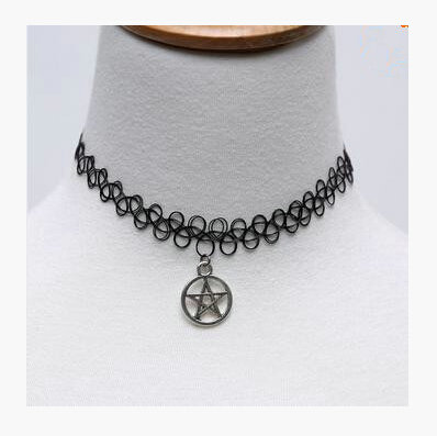 Hot sale Fashion Women Metal David Star Elastic Tattoo Choker Necklace Clavicle Chain