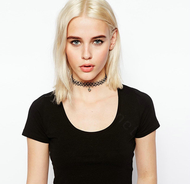 Hot sale Fashion Women Metal Peach heart Elastic Tattoo Choker Necklace Clavicle Chain