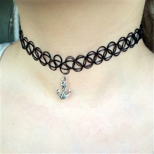 Hot sale Fashion Women Metal Ship Anchors Elastic Tattoo Choker Necklace Clavicle Chain
