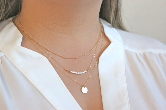Hot sale Fashion Women Multi layer Bead Pearl Metal Sequins Gold-plated Necklace Clavicle Chain
