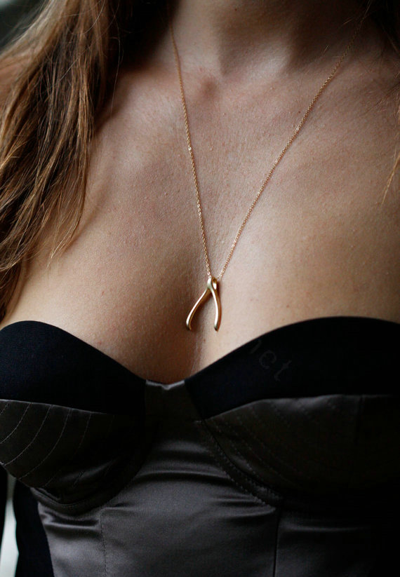 Hot sale High quality Fashion Women Metal Wish bone Gold-plated Necklace Clavicle Chain