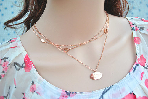 Hot sale Woman 18K Rose Gold Plated Alloy Pendant Three Layers Clavicle Chain Necklace