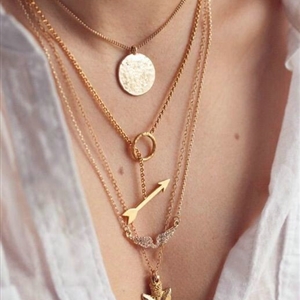 Hot sale Woman Gold Plated Diamond Angel wings Alloy Arrow Pendant Multilayer Clavicle Chain Necklace
