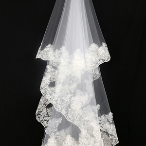 Luxury Cathedral 300cm Long Handmade Lace Flower Sequins Bridal Wedding Veil Bride Deco