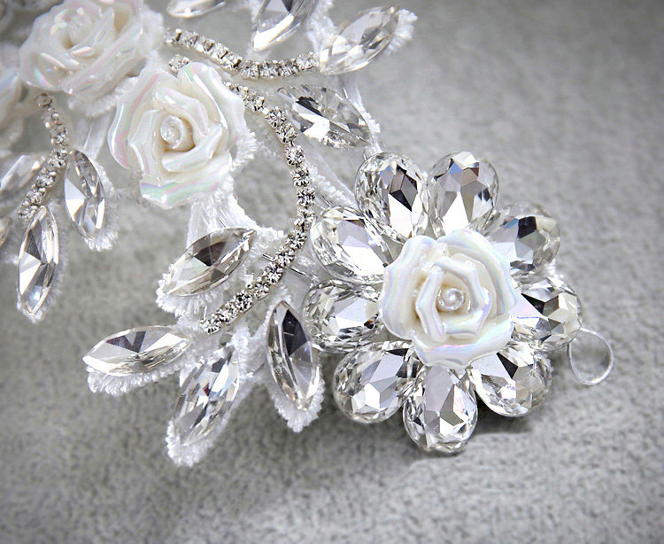 Luxury Wedding Jewellery Porcelain Flower Crystal Rhinestone Bridal Headband Earrings Necklace Sets