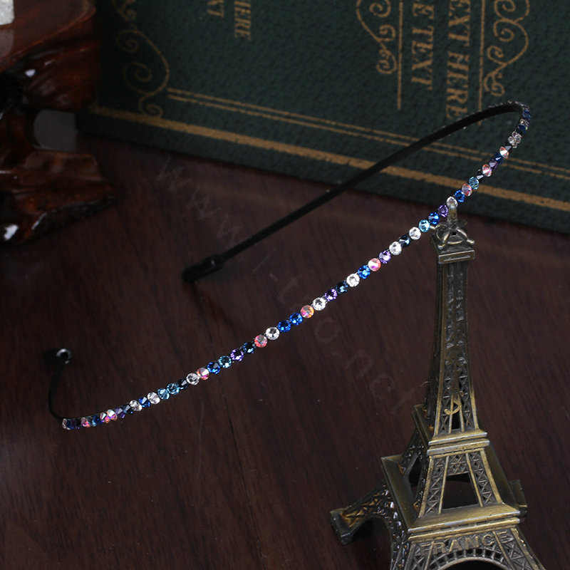 Luxury Woman Blue Rhinestone Ultrathin Alloy Crystal HeadBand Girls Hair Hoop Accessories