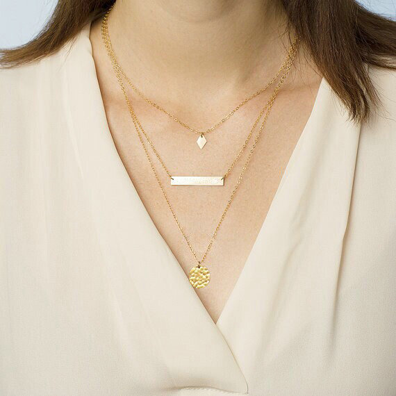 New Fashion Women Multi layer Gold-plated Rhombus Sheet Metal Sequins Necklace Clavicle Chain