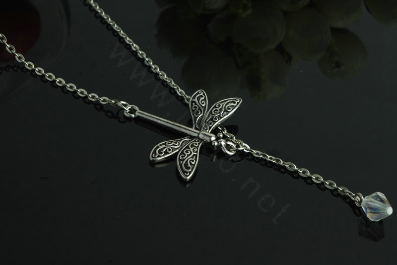 New Fashion Women Silver Gold-plated Metal Dragonfly Crystal Tassel Short Necklace Clavicle Chain