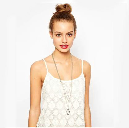 New Retro Women Gold-plated Long Multi layer Metal Diamond Star Rhombus Necklace Clavicle Chain