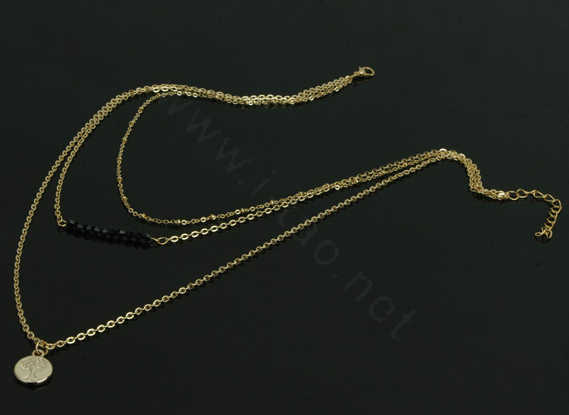 New Retro Women Gold-plated Multi layer Black Crystal Beads Metal Sequins Necklace Clavicle Chain
