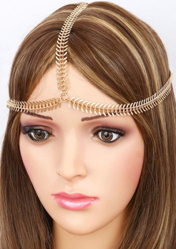 Personality Fashion Woman Fishbone Alloy Chain Gold Plated Punk Headband Hair Accessories