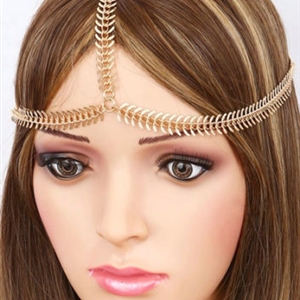 Personality Fashion Woman Fishbone Alloy Chain Gold Plated Punk Headband Hair Accessories